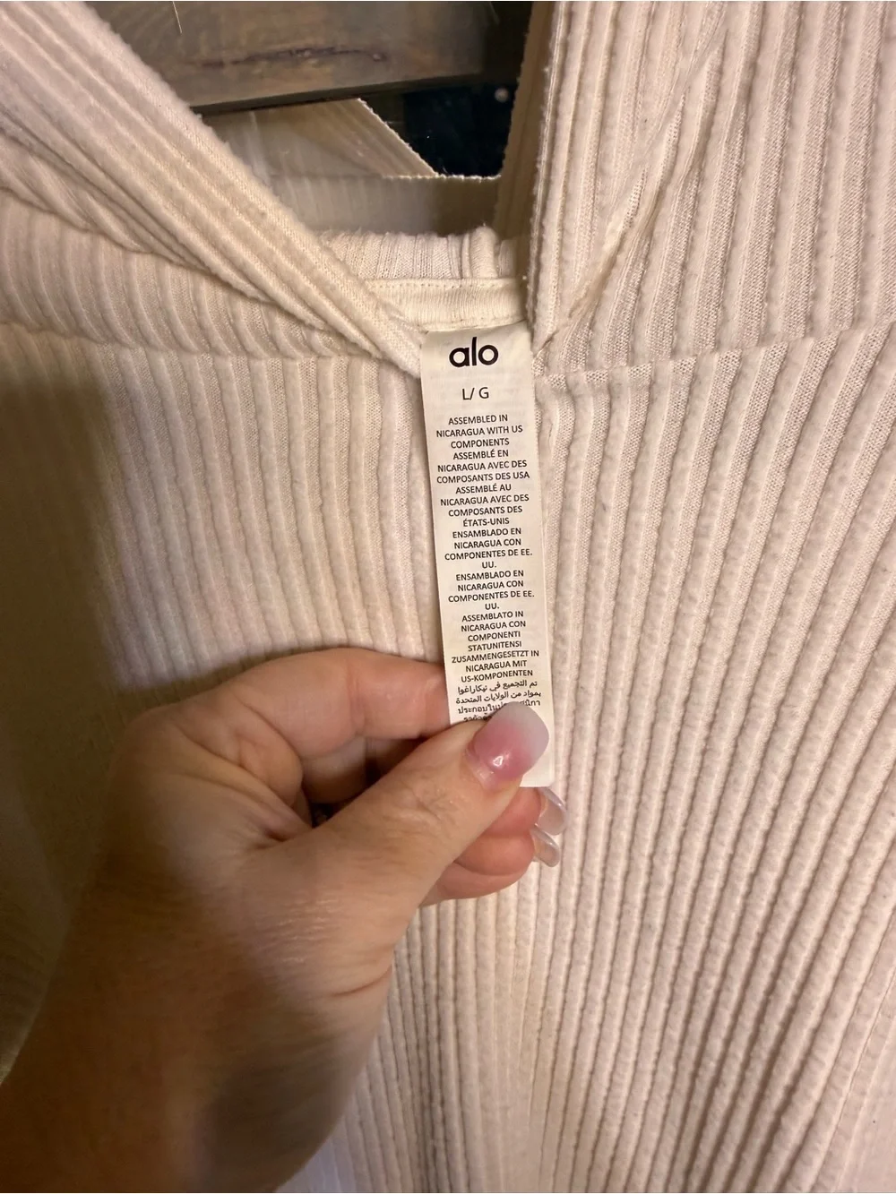 ALO Yoga Cream Ribbed Hoodie Top